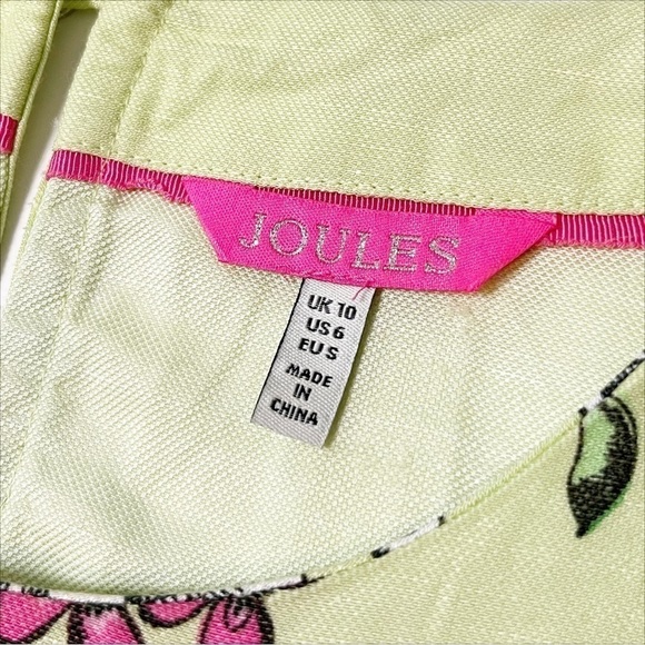 Joules Linen Blend Shift Dress 6 lime green pink floral short sleeves pockets - Picture 7 of 12